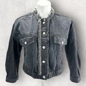 7 For All Mankind Denim Jacket Black Frayed Raw Edge Trim Size XS NWT